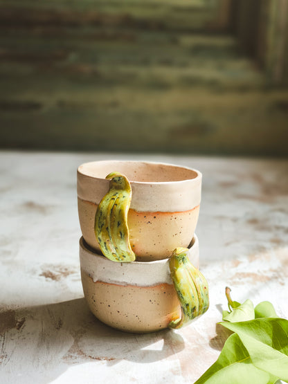 Handmade Ceramic Coffee or Tea Mug with Leaf-Shaped Handle