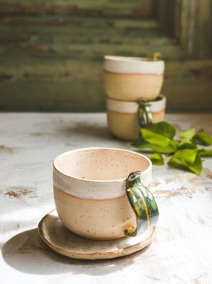 Handmade Ceramic Coffee or Tea Mug with Leaf-Shaped Handle