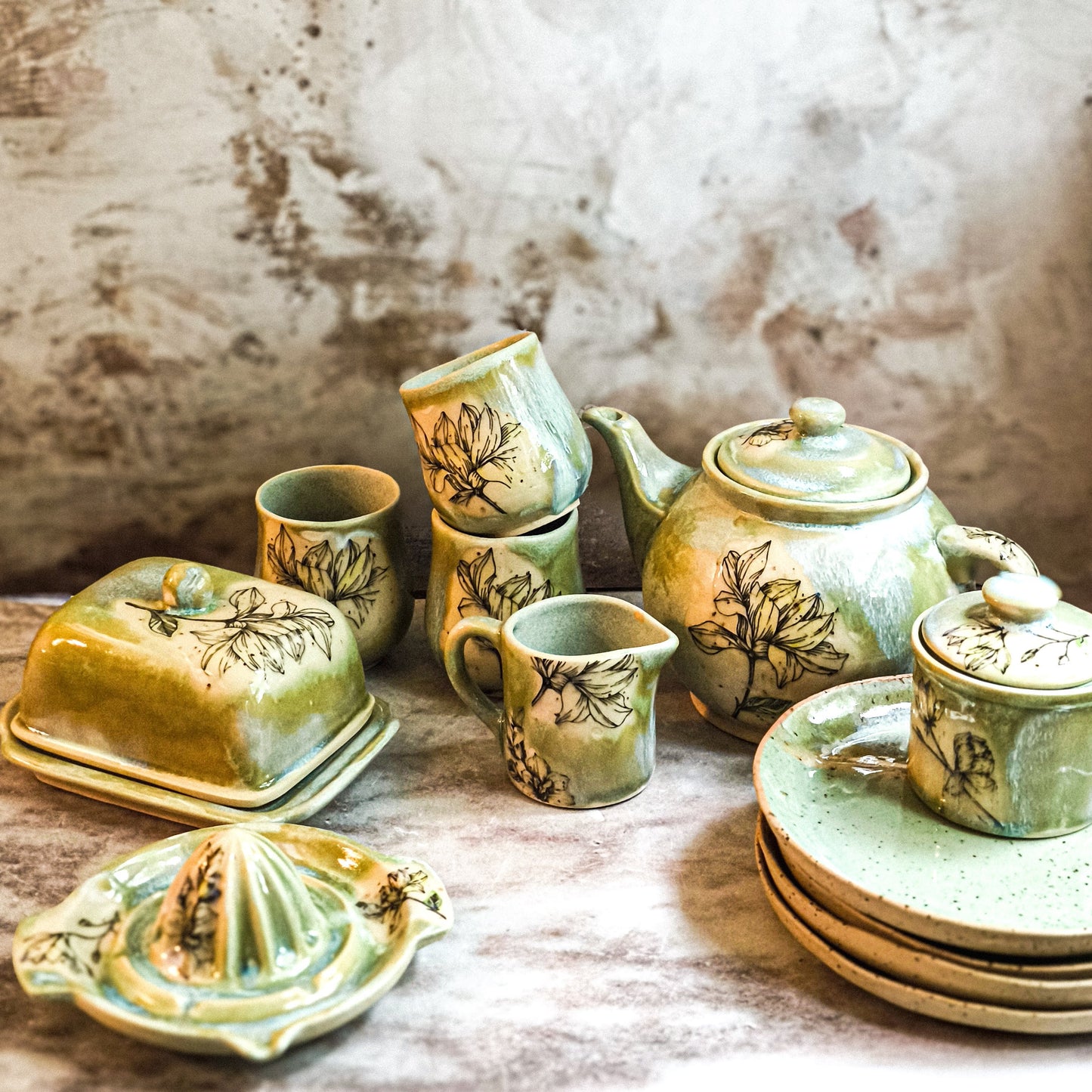 Handcrafted Ceramic Dinner Set – Unique Floral Design