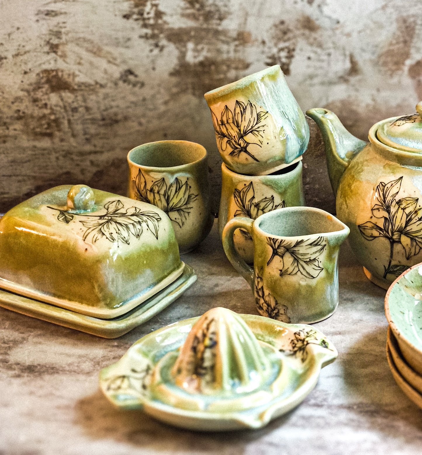 Handcrafted Ceramic Dinner Set – Unique Floral Design