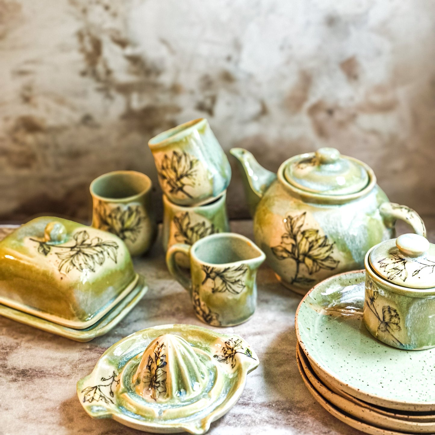 Handcrafted Ceramic Dinner Set – Unique Floral Design