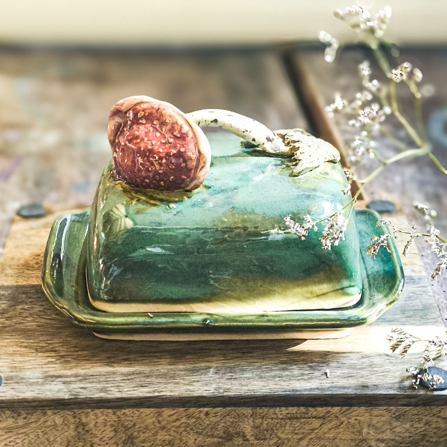 Handmade Ceramic Butter Dish with Mushroom