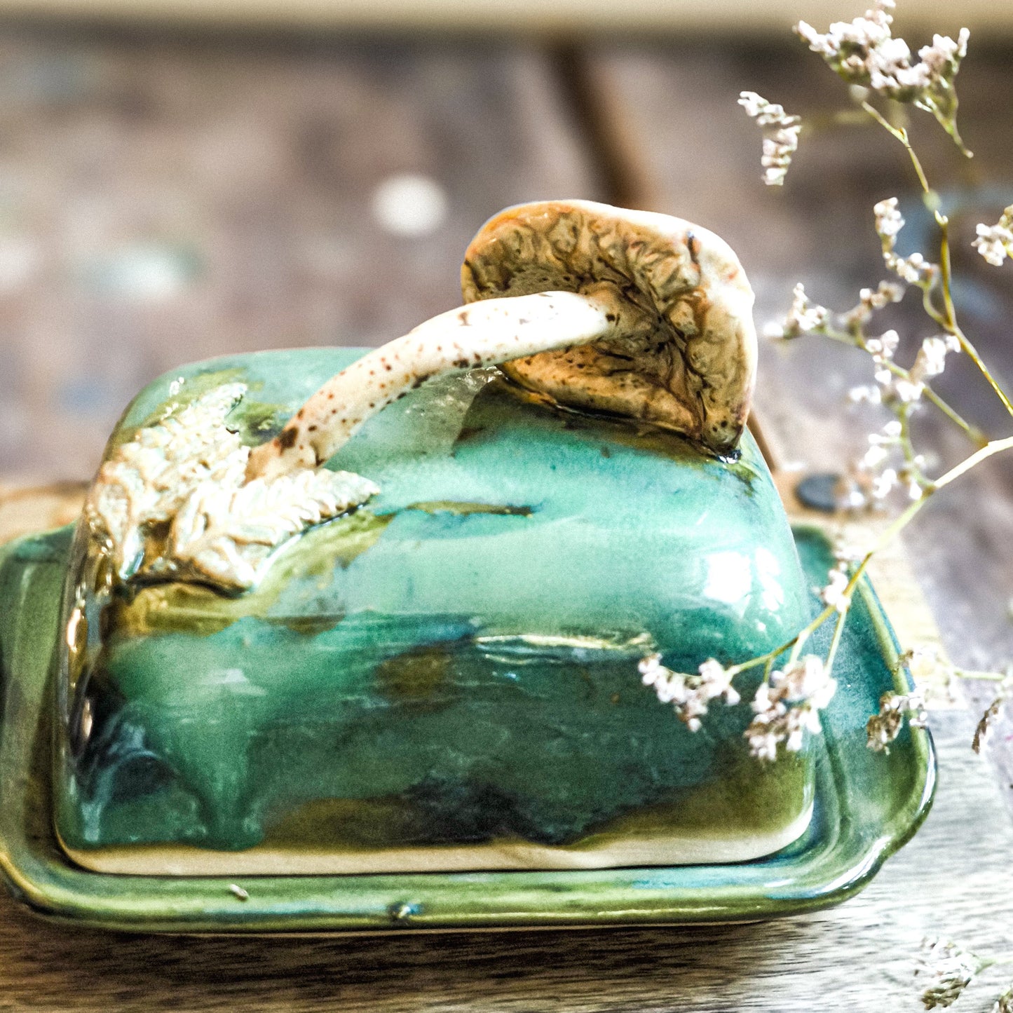 Handmade Ceramic Butter Dish with Mushroom