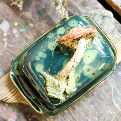 Handmade Ceramic Butter Dish with Mushroom