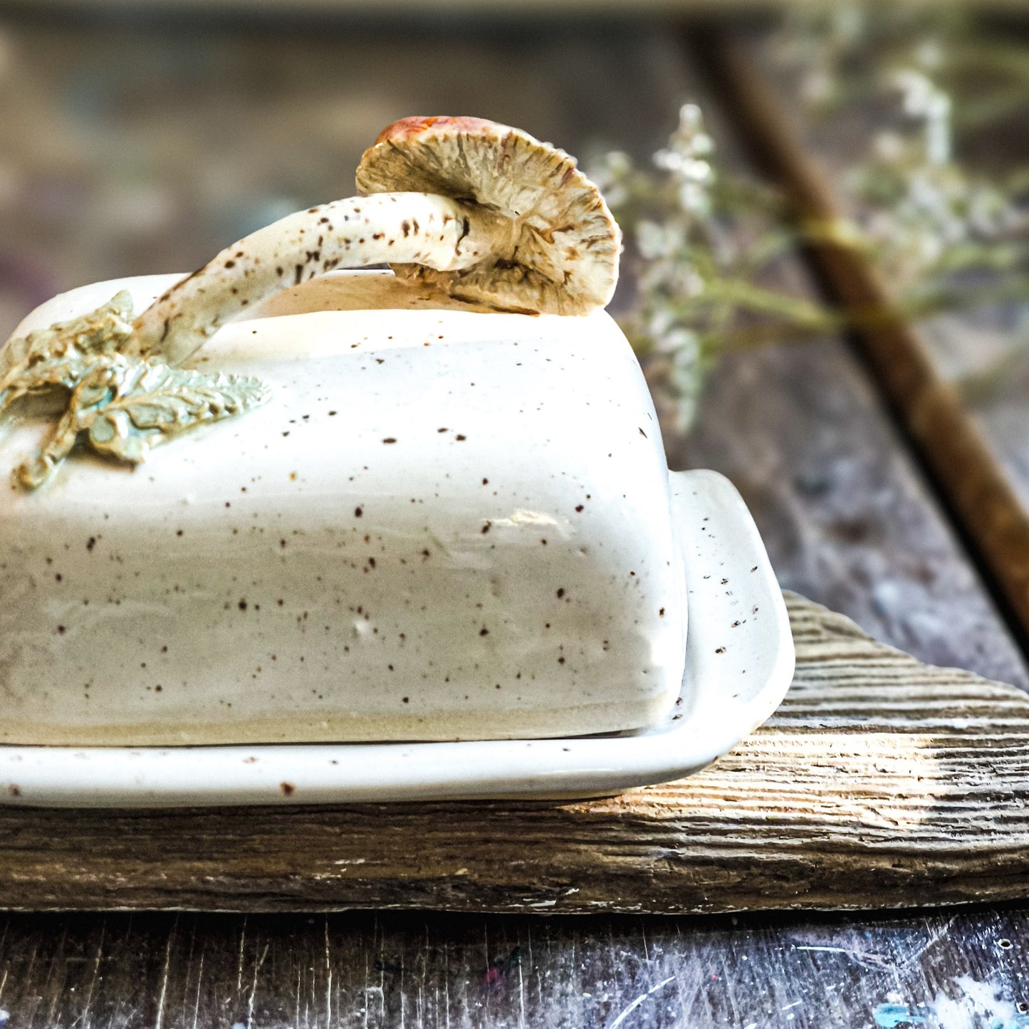 Handmade Ceramic Butter Dish with Mushroom