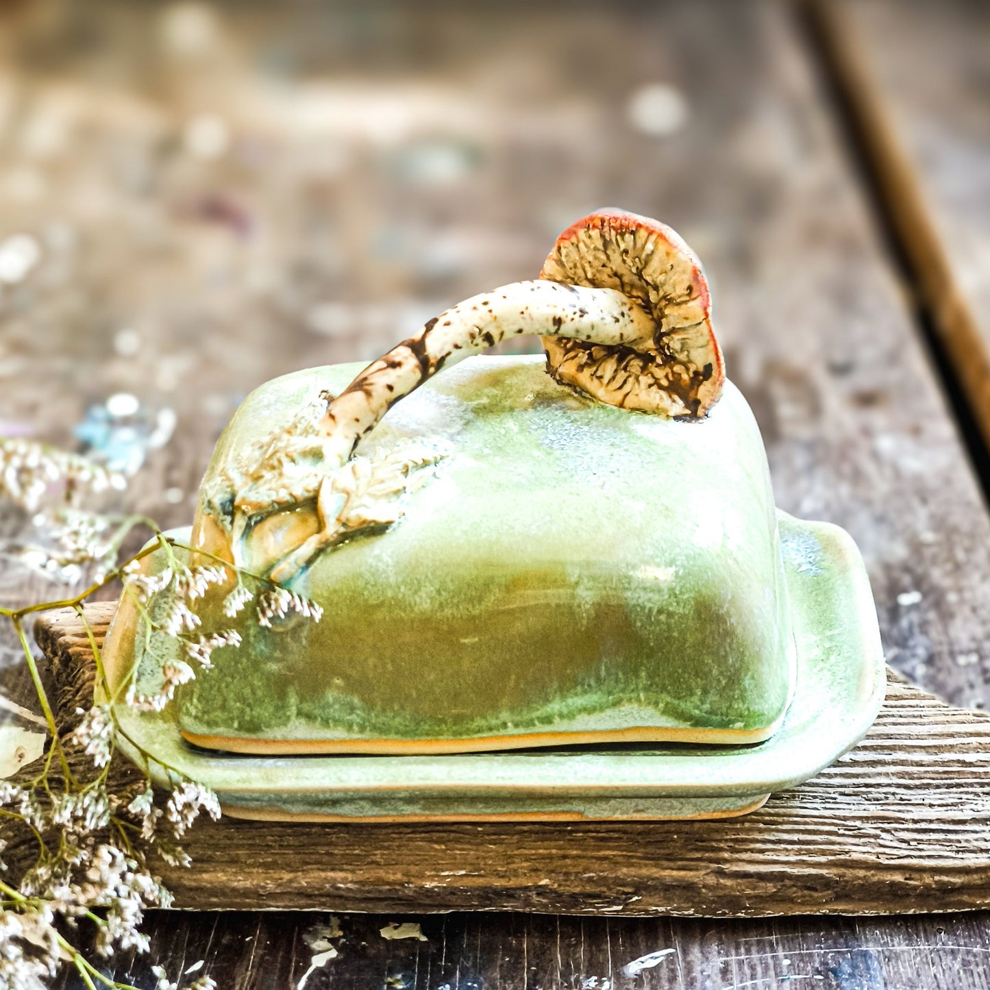 Handmade Ceramic Butter Dish with Mushroom