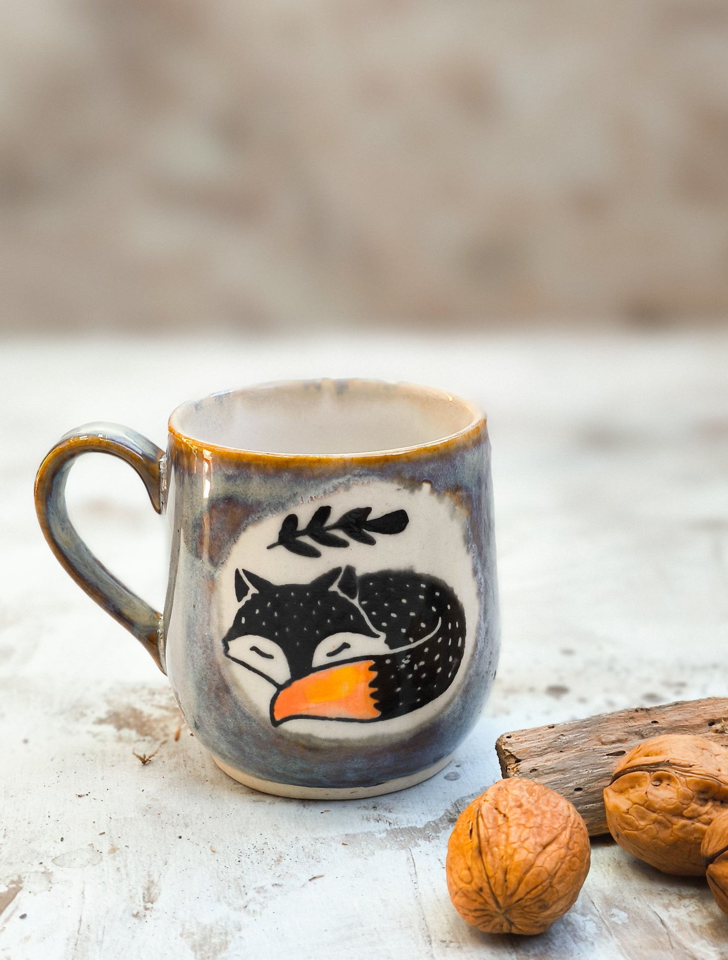 Ręcznie robiony ceramiczny kubek Fox – 300 ml kubek inspirowany naturą