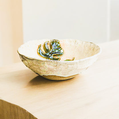 Handmade Rustic Ceramic Bowl monstera